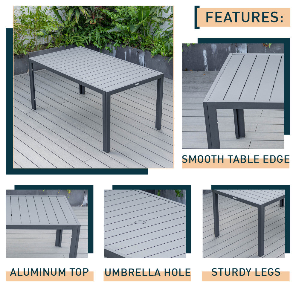 LeisureMod Chelsea 63" Rectangular Outdoor Aluminum Dining Table, Black