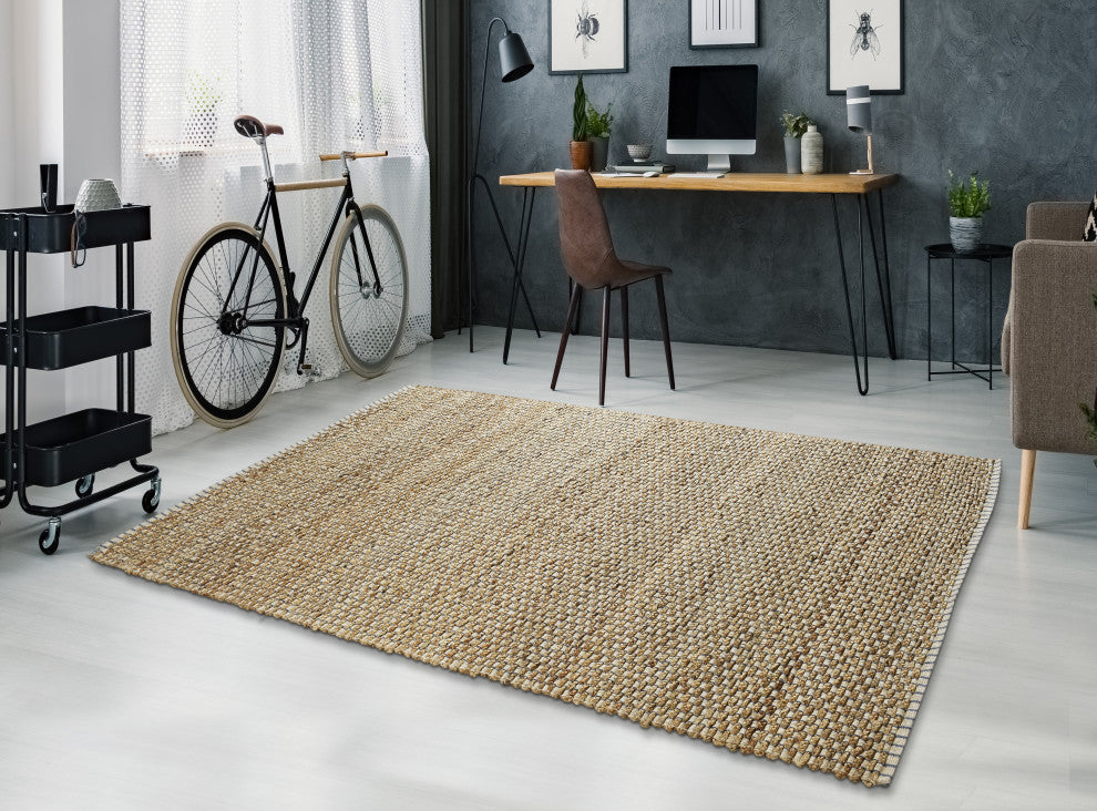 Indigo Stitching Organic Jute Area Rug, 9'x12'