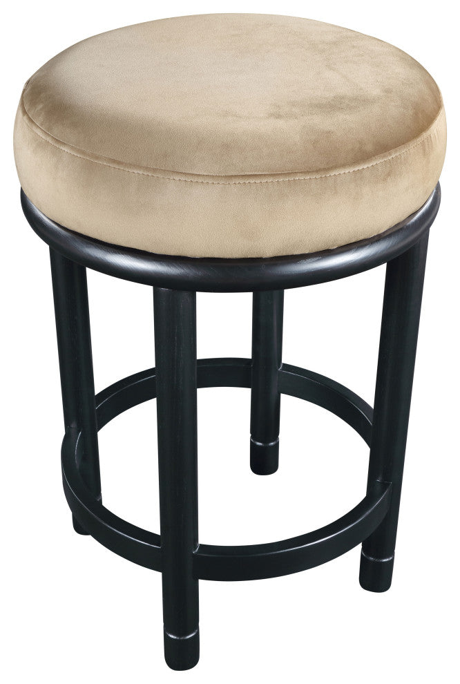 Monette Upholstered Bar and Counter Stool, Beige, Velvet, Black Finish