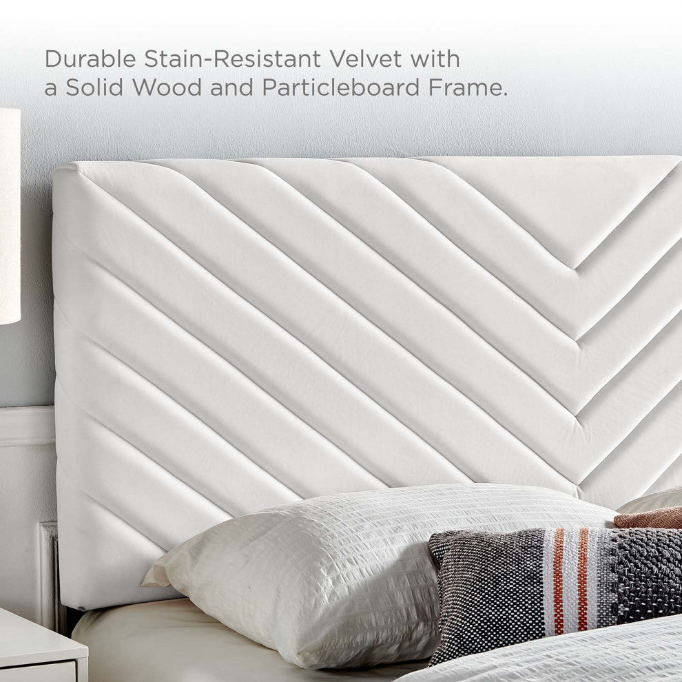 Platform Bed Frame, King Size, White, Velvet, Modern, Bedroom Guest Suite