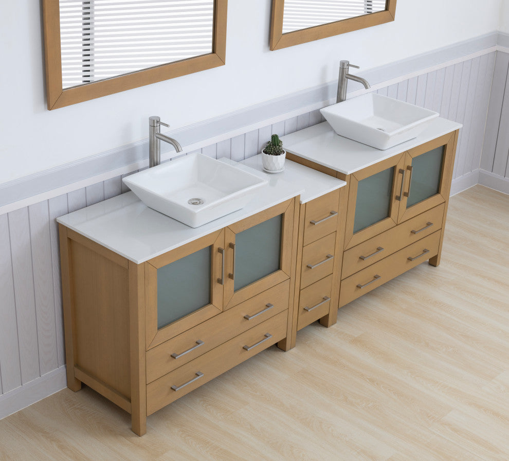 Vanity Art Vanity Set With Vessel Sink, Natural Oak, 84", Standard Mirror