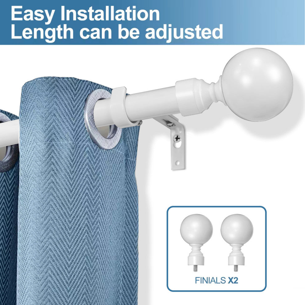 1" Steel Ball Drapery Curtain Rod, Glossy White, 48"-84"