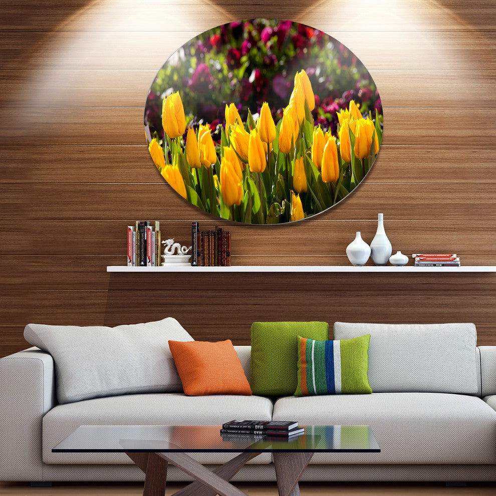 Beautiful Yellow Tulips Garden, Flower Round Wall Art, 23"