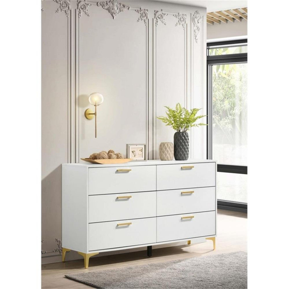 Coaster Kendall 6-drawer Contemporary Wood Dresser with Metal Base in White
