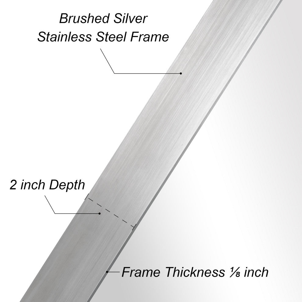 Ultra Stainless Steel Rectangular Wall Mirror, Silver, 24"x36", Brushed