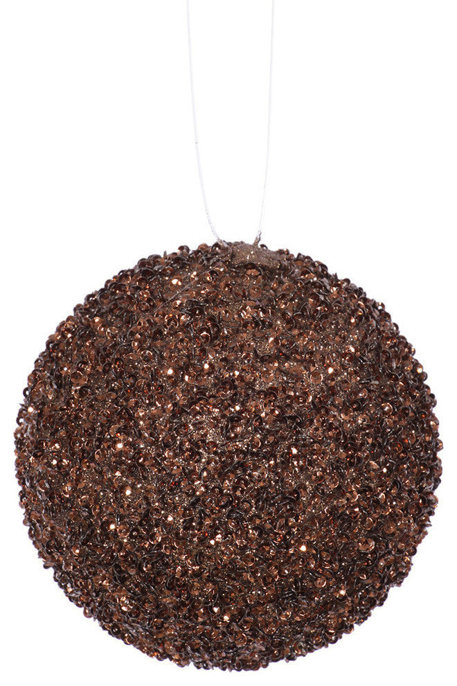 4-Piece Sequin and Glitter Drenched Christmas Ornaments Set, 4", Chocolate Brown