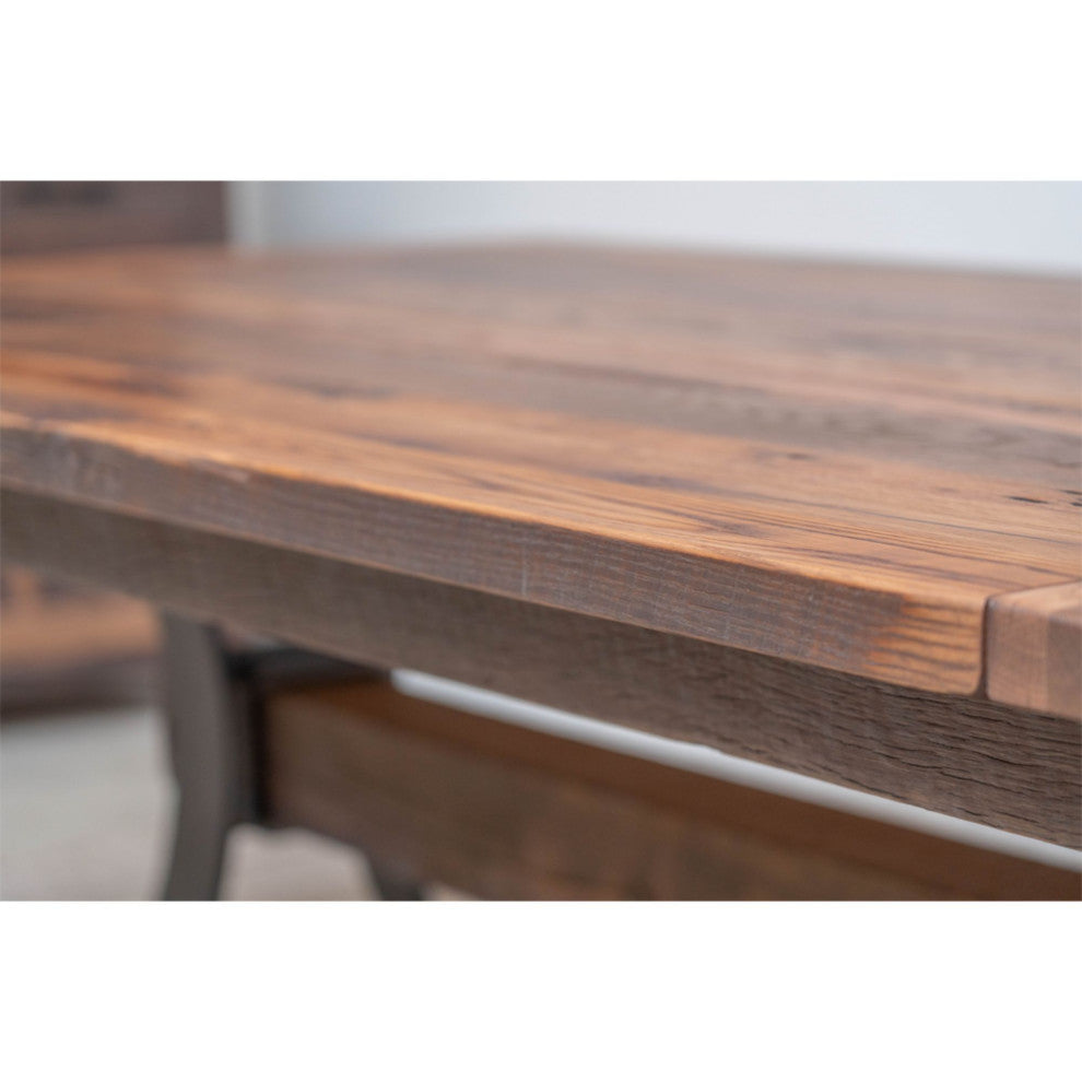 Pierce Reclaimed Wood Dining Table, Steel Base, Natural, 48x78, 2 Breadboard Exts