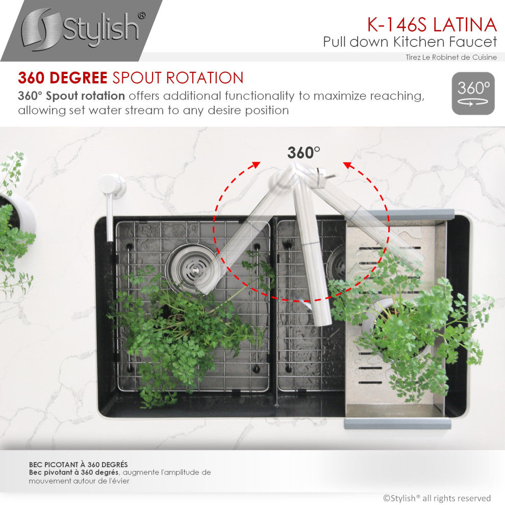 STYLISH Kitchen Sink Faucet Single Handle Pull Down Dual Mode Stainless Steel