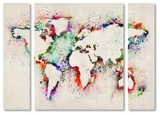 Michael Tompsett 'World Map Paint Splashes' Multi Panel Art Set, 32"x24"