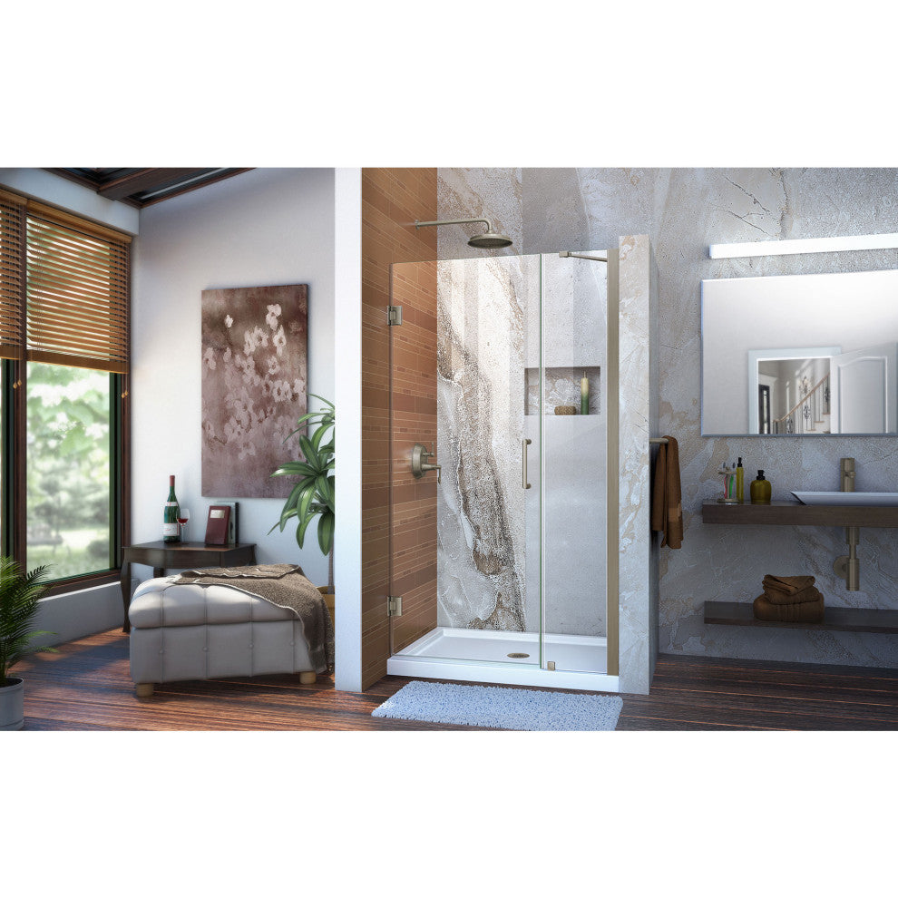 DreamLine Unidoor 35" to 36" Frameless Hinged Shower Door, Brushed Nickel