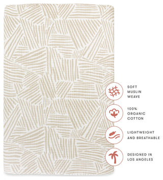 Mini Crib Sheet, GOTS Certified Organic Muslin Cotton, Oat Stripe