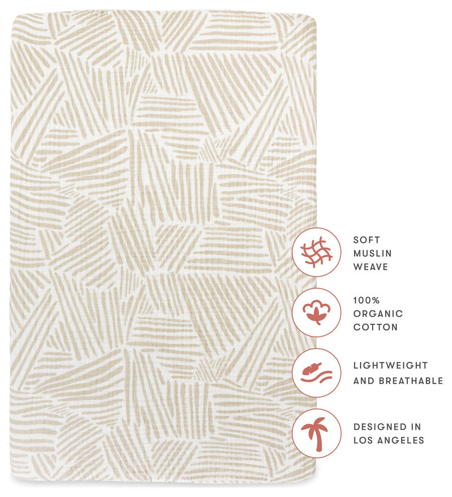 Mini Crib Sheet, GOTS Certified Organic Muslin Cotton, Oat Stripe