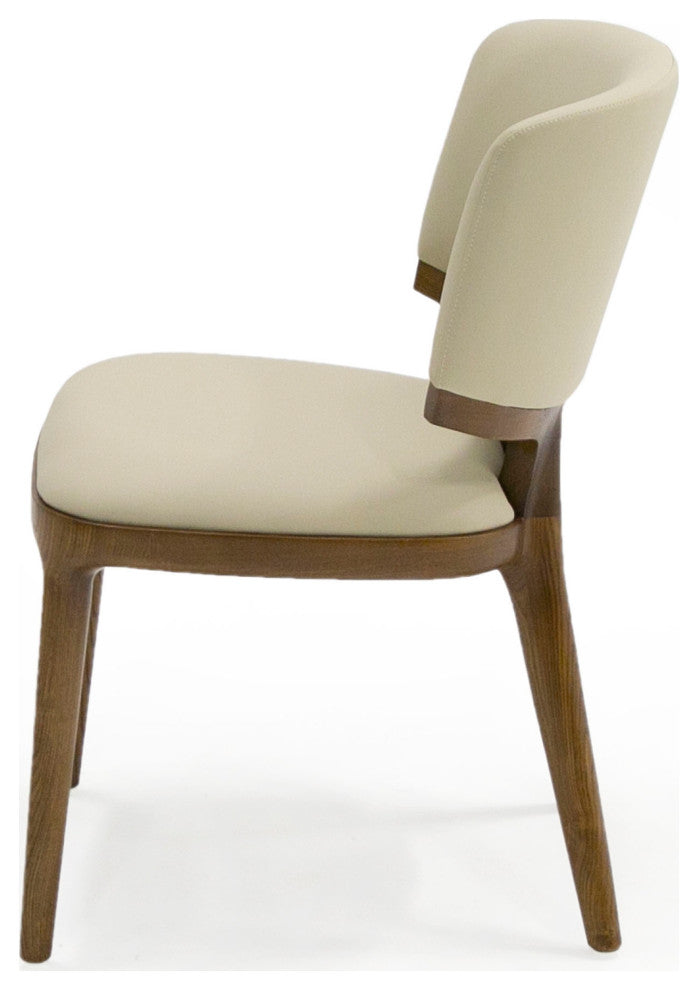 Modrest Stanley Beige Leatherette and Walnut Dining Chair, Set of 2