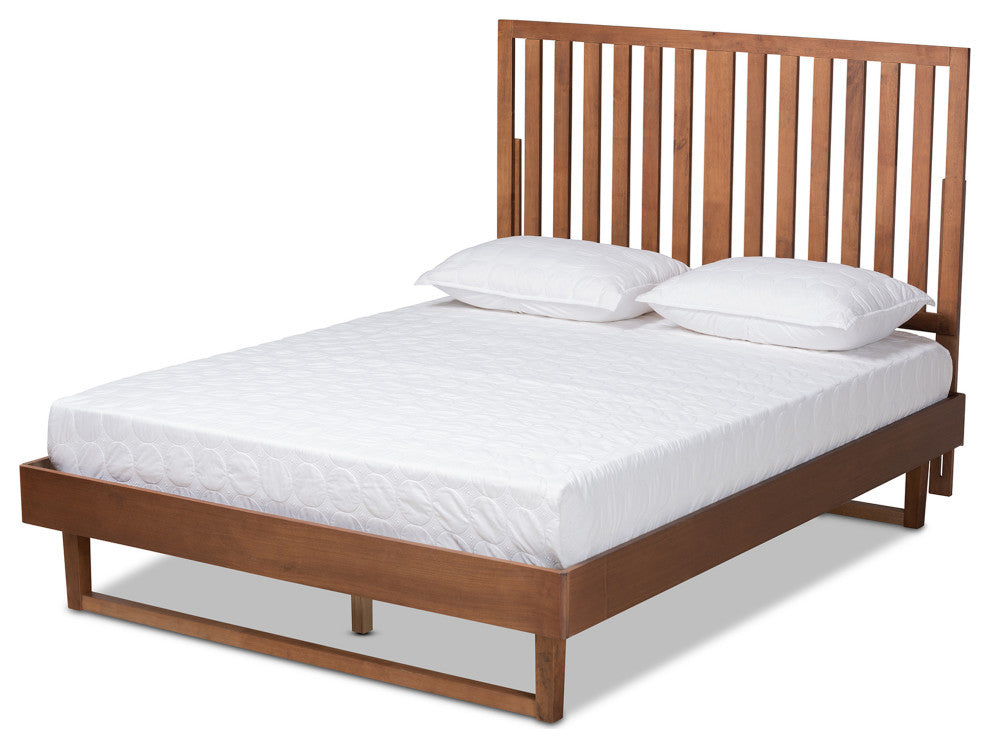 Dionne Modern Farmhouse Walnut Effect Platform Bed, Full