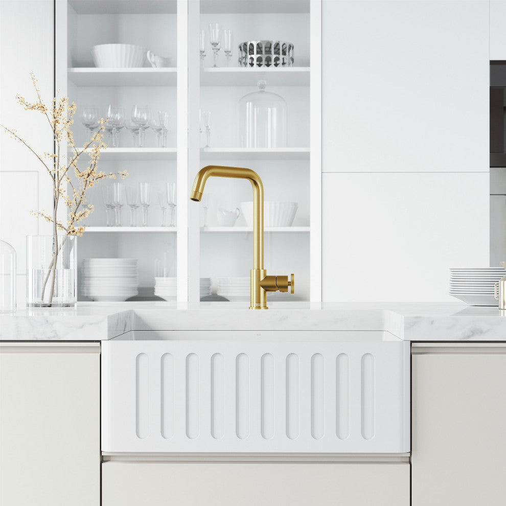VIGO Cass Industrial 14" H Single Handle Kitchen Bar Faucet, Matte Brushed Gold