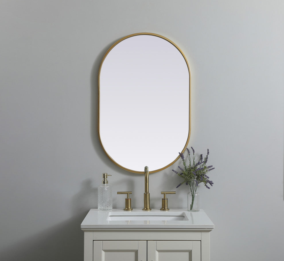 Metal Frame Oval Mirror 20X30 Inch, Brass
