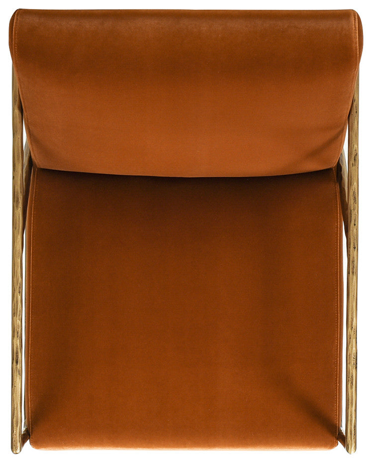 Aerin 24.5" Hammered Brass Accent Arm Chair, Burnt Orange
