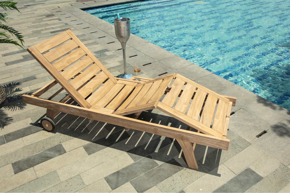 Nordic Style Natural Teak Outdoor Sun Lounger with Adjustable Seat, Side Table