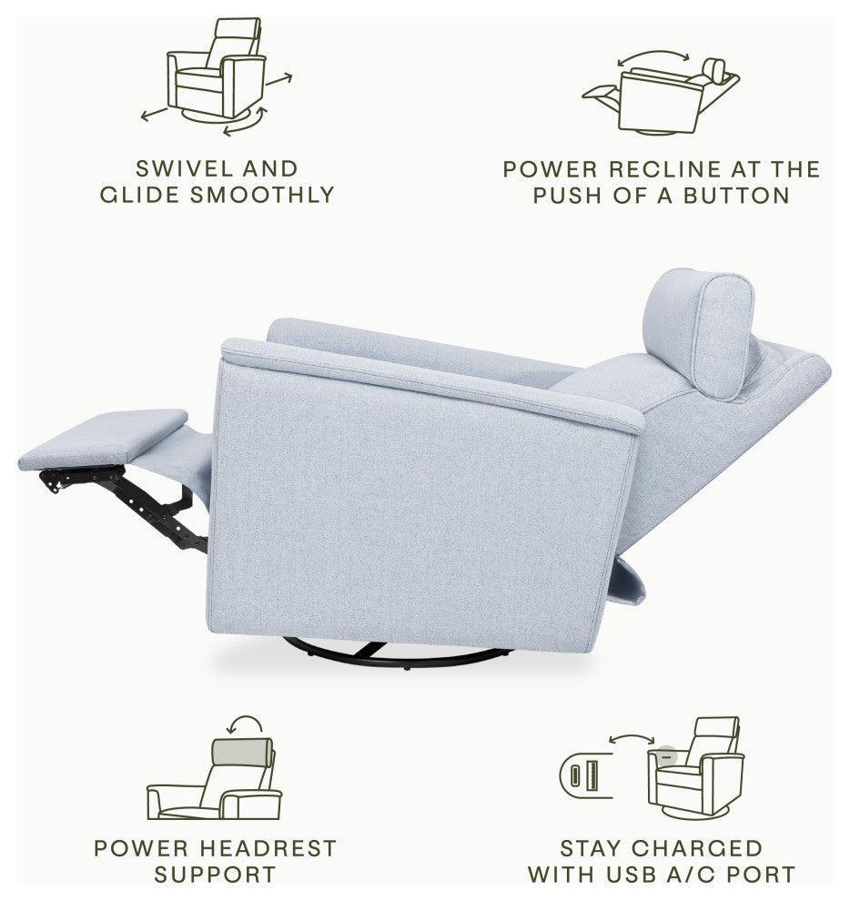 Willa Plus Power Glider Recliner w/ Power Headrest, Performance Blue Chambray Eco-Twill