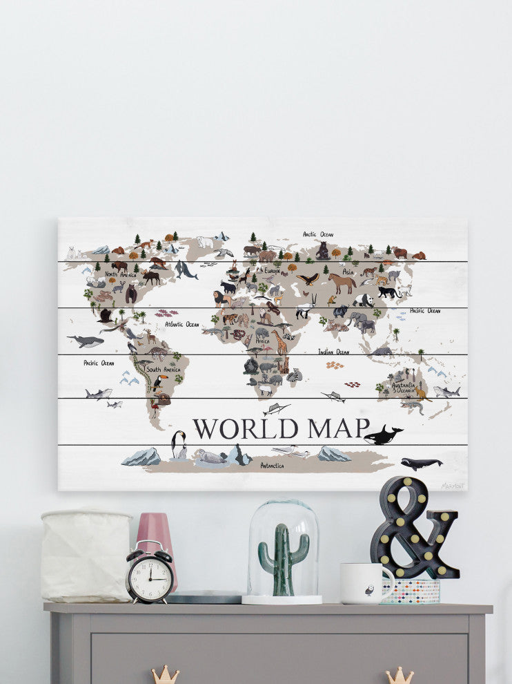 "Find the Animals" Painting Print on White Wood, 36x24