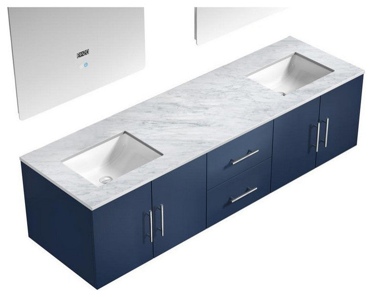 Geneva Transitional Navy Blue 72" Double Vanity with 30" Led Mirrors