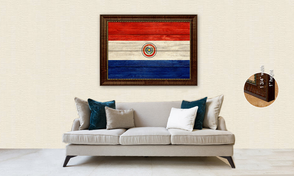 Peru Country Textured Flag Print With Brown Gold Frame, Brown Gold Frame, 19" X
