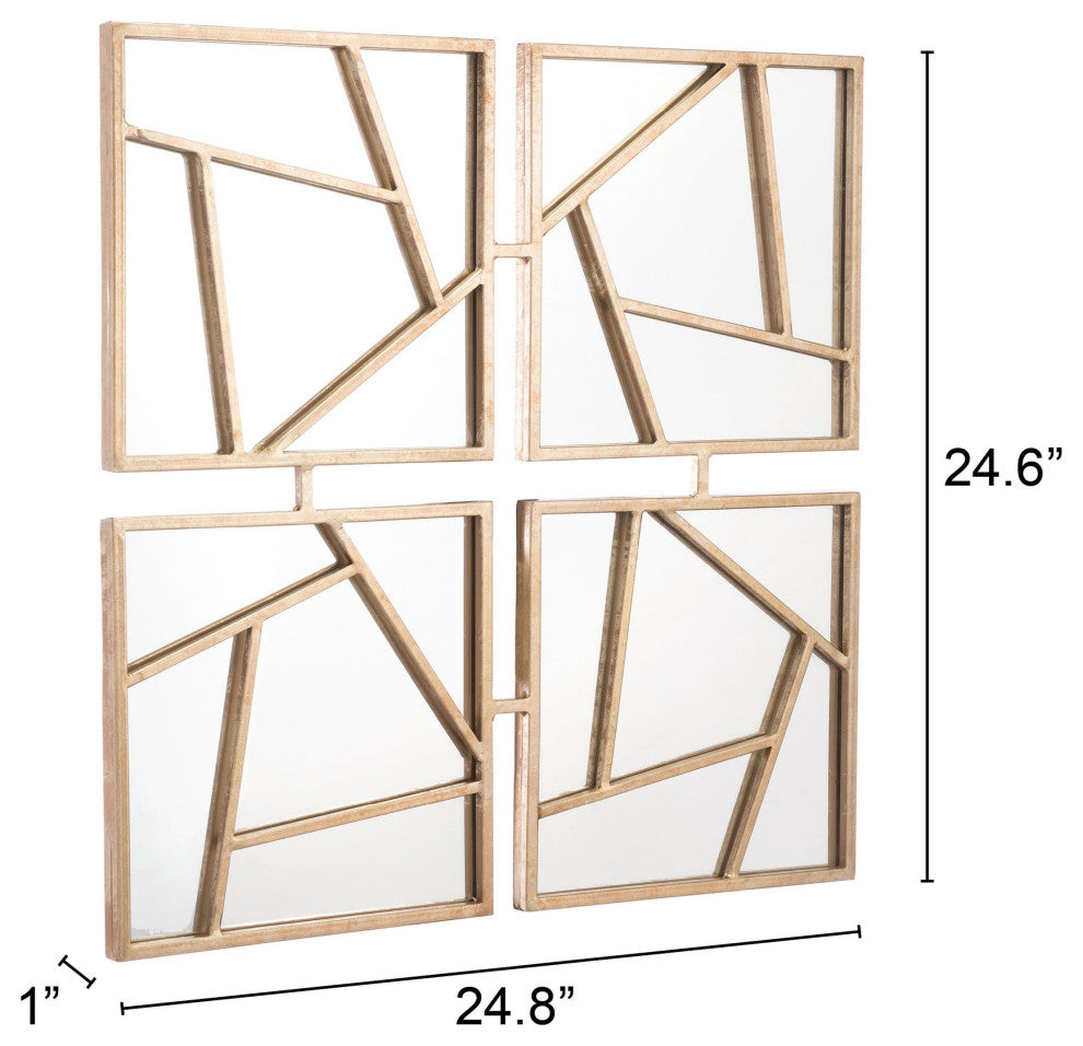 Frame Wall Mirror, Glass, Steel Metal, Gold, Bedroom Living