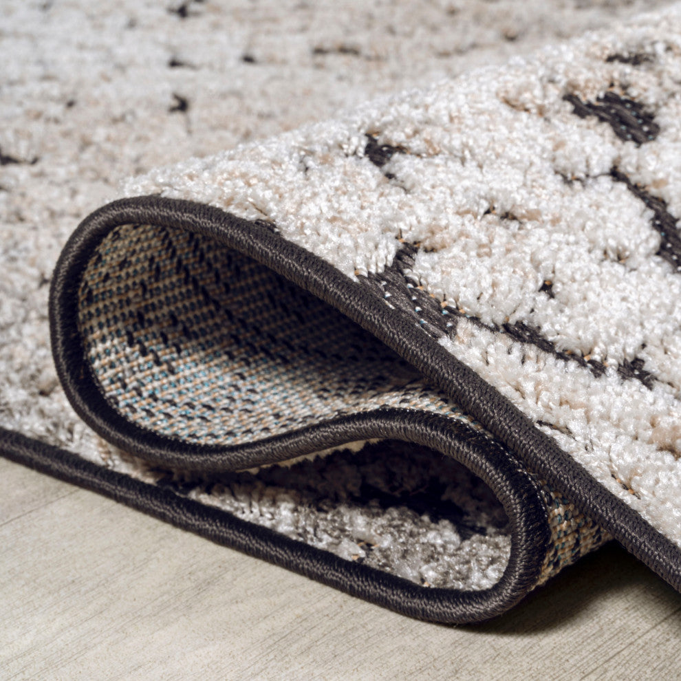 Duenas Damask Cream/Beige/Dark Gray 2 ft. x 8 ft. Indoor/Outdoor Runner Rug