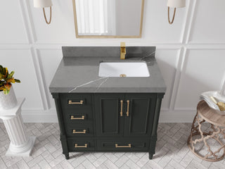 Aberdeen 36 Right Offset Bath Vanity in Black Top 2" Piatra Gray