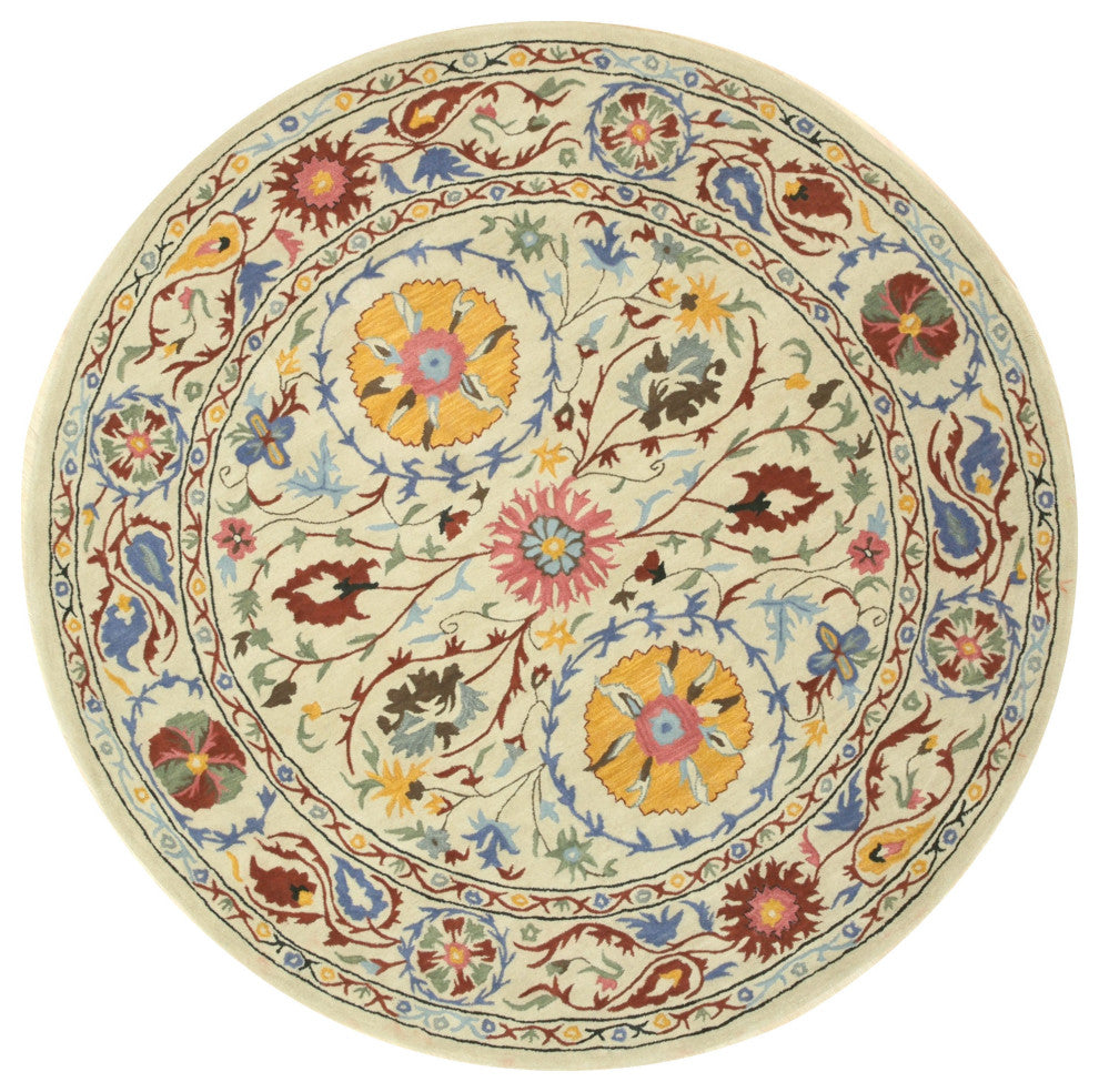 Ivory Transitional Floral Suzani Area Rug