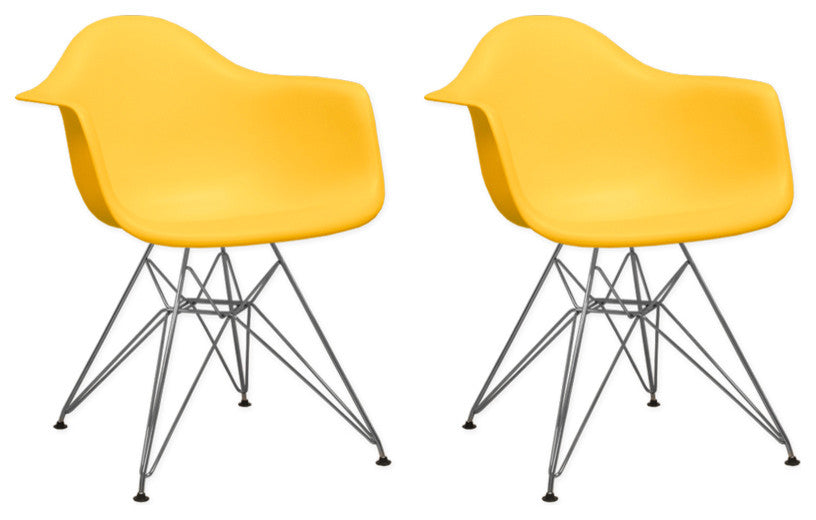 Paris Tower Dining Arm Chair with Chrome Legs, Set of 2, Yellow
