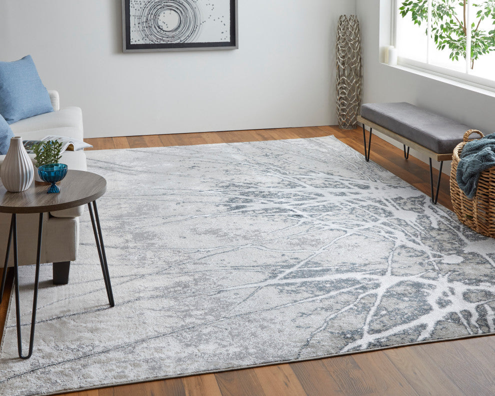 Oria Industrial Abstract Area Rug, Gray/Silver/Ivory, 8'x10'