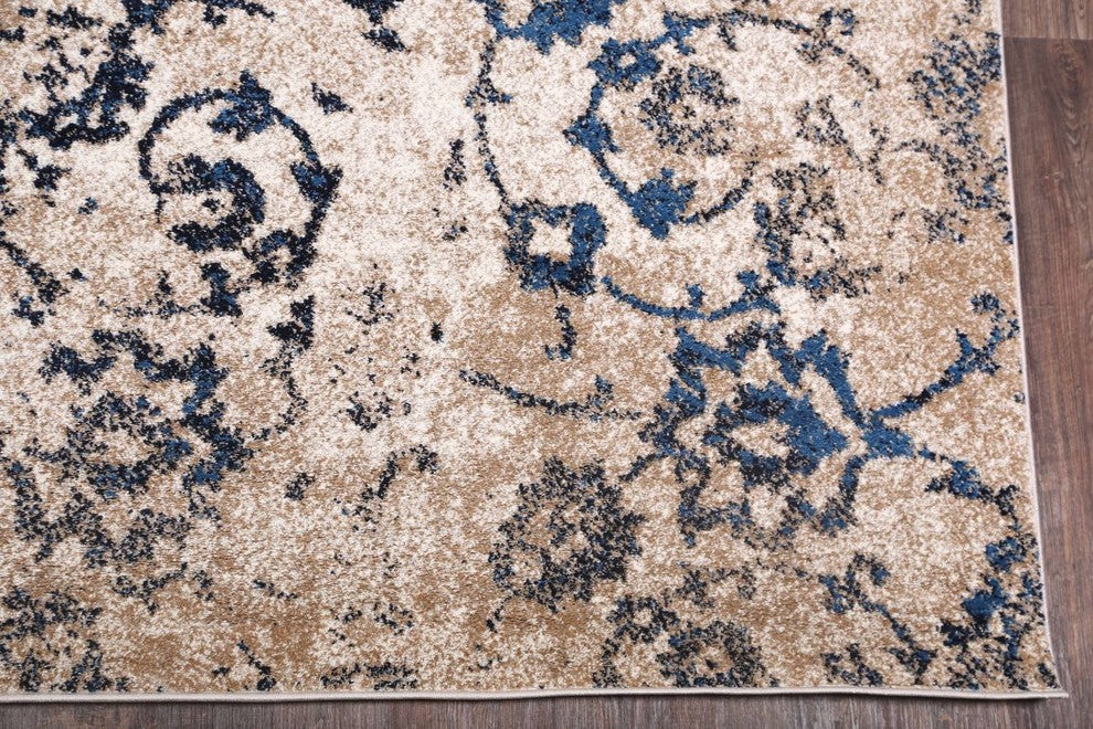 Modern Transitional Floral Oriental Distressed Area Rug, Beige, 8x10''