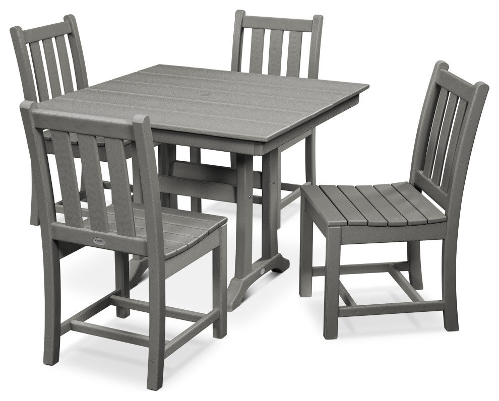 POLYWOOD Traditional Garden 5-Piece Farmhouse Dining Set, Slate Gray