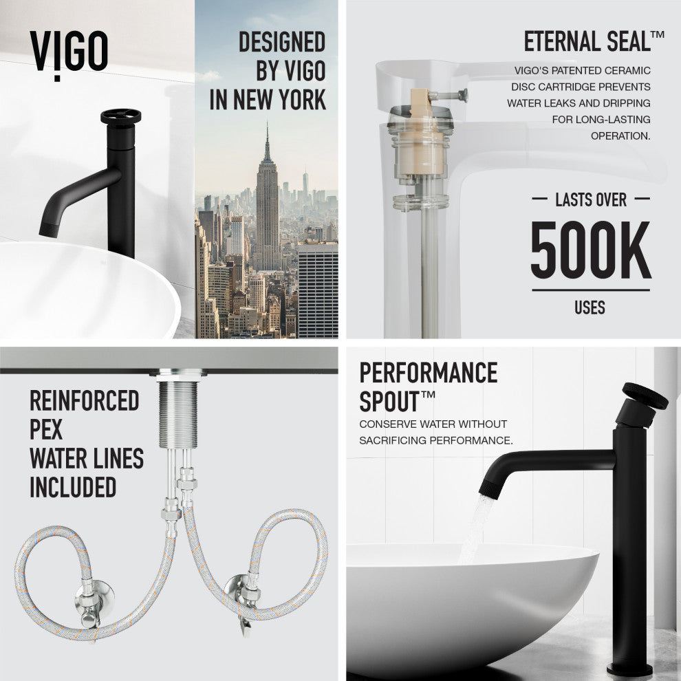 VIGO Cass 12" H Single Handle Single Hole Bathroom Vessel Faucet, Matte Black