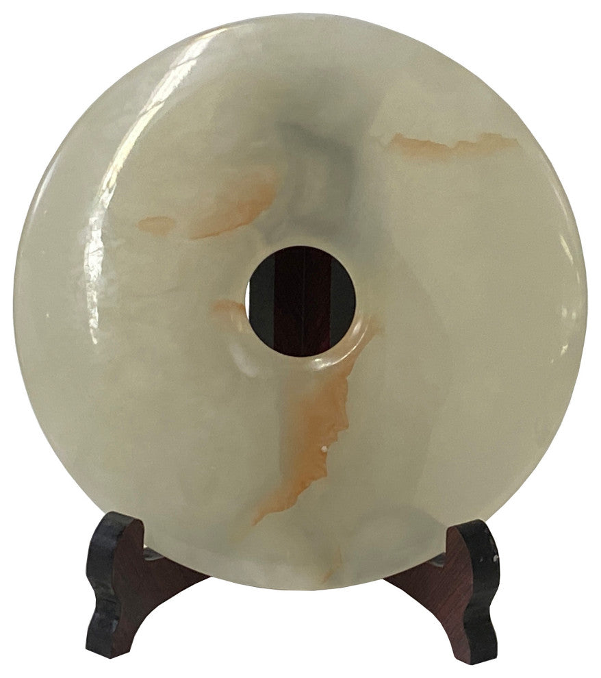 Natural White Brown Onyx Stone Round Fengshui Home Decor Display Hws3176