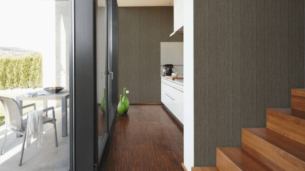 Loft Modern Nature Textured Wallpaper, Wood Planks, Dark Brown, One Roll