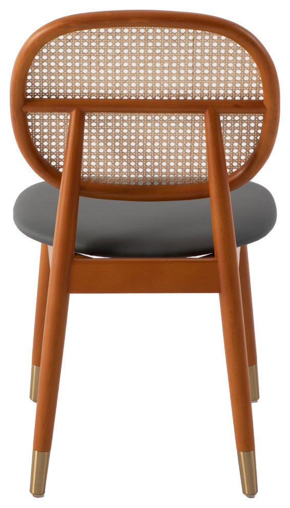 LeisureMod Holbeck Wicker Dining Chair With Leather Seat Set of 2, Grey