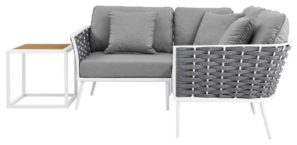 4 Piece Patio Aluminum Outdoor Patio Aluminum Sectional Sofa Set, White Gray