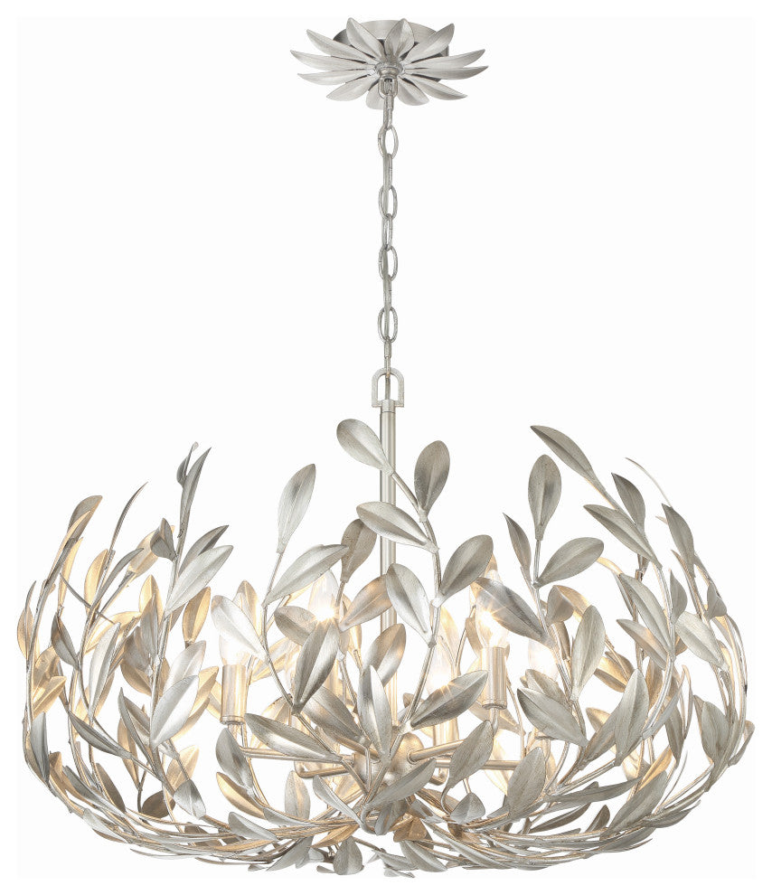 Crystorama Broche 6 Light Antique Silver Chandelier