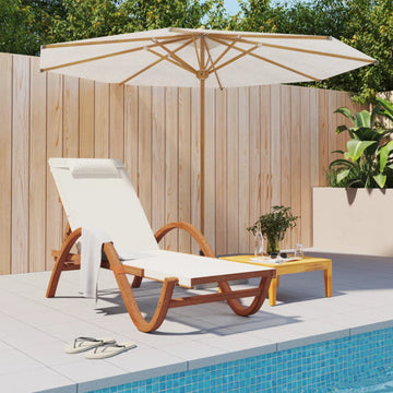 vidaXL Sun Lounger Chair with Pillow White Textilene and Solid Wood Poplar