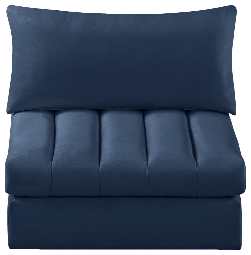 Jacob Velvet Upholstered Modular Armless Chair, Navy