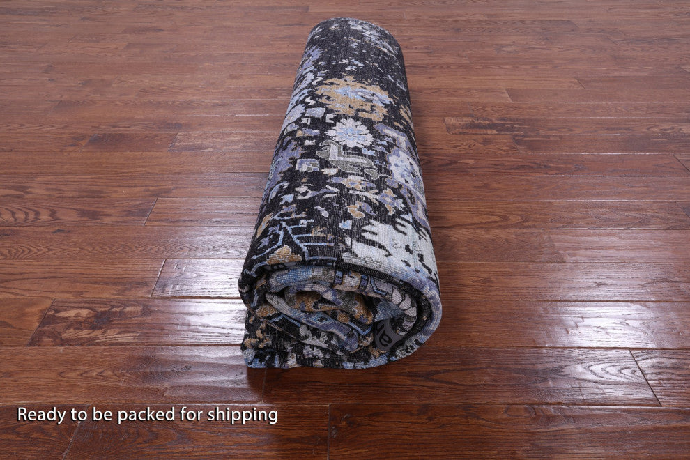 8' 11" X 12' 2" Modern Handmade Wool and Silk Rug Q8714