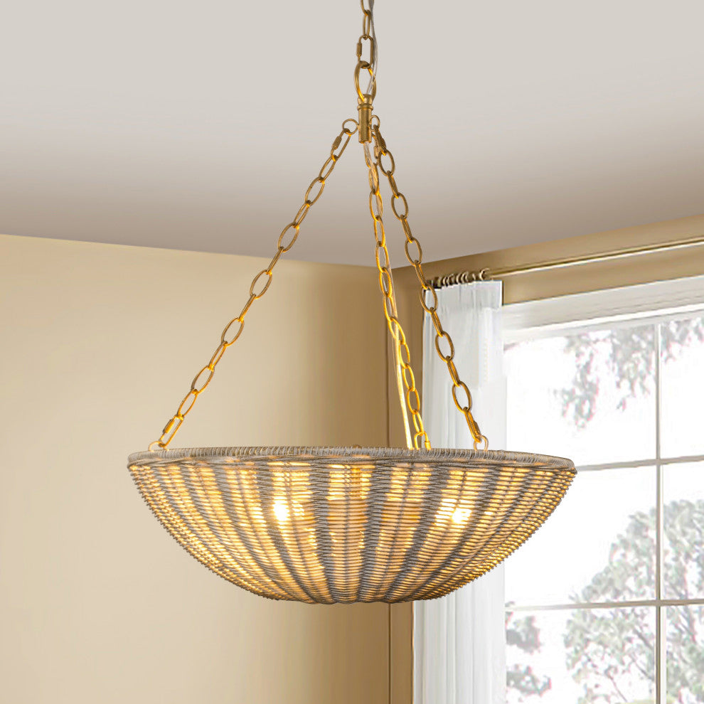 19.69-inch Beige Farmhouse Rattan 3-Light Chandeliers