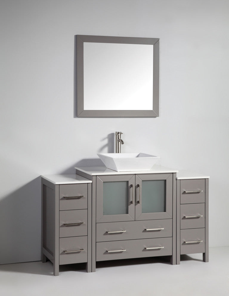 Vanity Art Vanity Set With Vessel Sink, Gray, 54", Standard Mirror