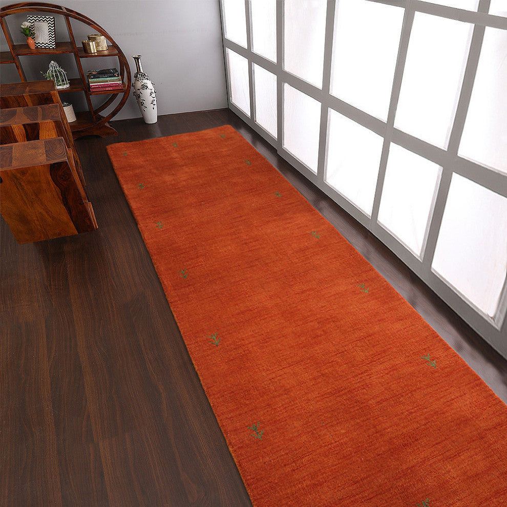 HAND KNOTTED LOOM WOOL ECO-FRIENDLY AREA RUGS - Runner, Orange, Contemporary