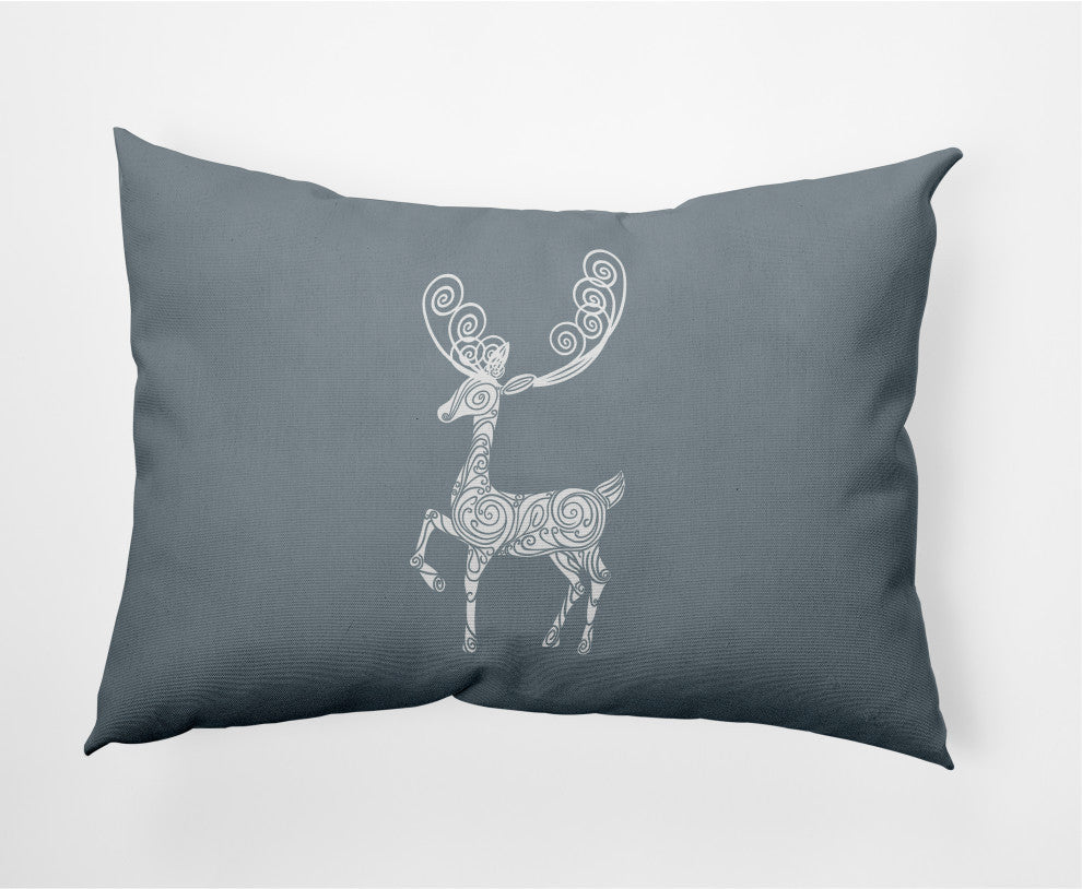 Fancy Holiday Reindeer Decorative Throw Pillow, Dusty Gray, 14"x20"