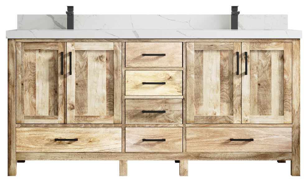Malibu Mango 72 Double Sink Bath Vanity in White Washed 2" Calacatta Laza