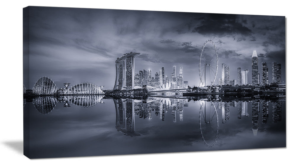 "Black And White Singapore Skyline" Cityscape Canvas print, 1 Panel, 60"x28"