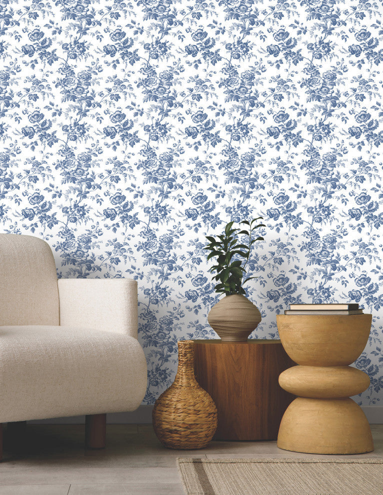 Anemone Toile Navy Wallpaper